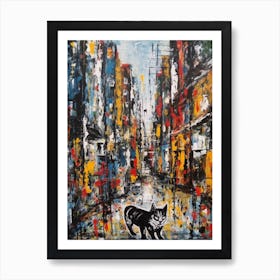 Painting Of A Berlin With A Cat In The Style Of Abstract Expressionism, Pollock Style 1 Art Print