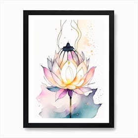 Lotus Flower Lantern Minimal Watercolour 1 Art Print