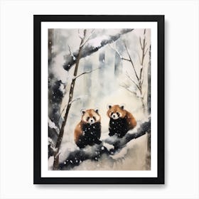 Winter Watercolour Red Panda 1 Art Print