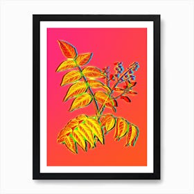 Neon Tree of Heaven Botanical in Hot Pink and Electric Blue Art Print