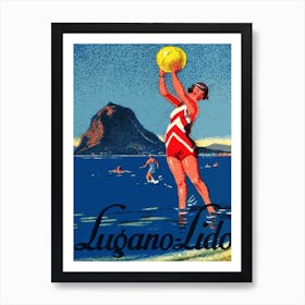 Lugano Lido, Girl With a Beach Ball Art Print