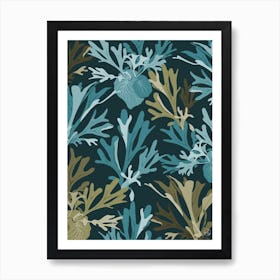 Olive Green And Turquoise Fern Leaves Art Print