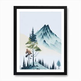 Mountain And Forest In Minimalist Watercolor Vertical Composition 303 Art Print