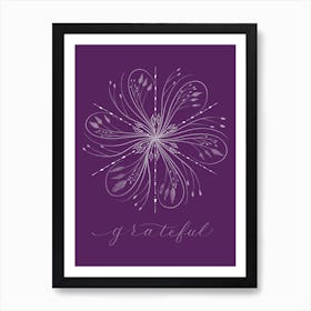 Snowflake Calligraphy Grateful Purple Affiche