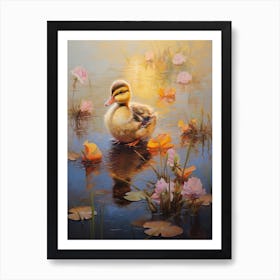 Floral Ornamental Duckling Painting 4 Art Print