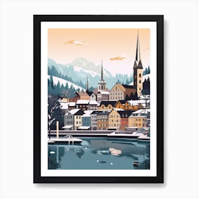 Vintage Winter Travel Illustration Lucerne Switzerland 2 Art Print