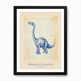 Nodosaurus Dinosaur Blue Print Sketch 2 Poster Art Print