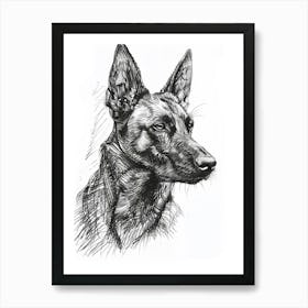 German Shepherd Dog Line Drawing Sketch 2 Art Print