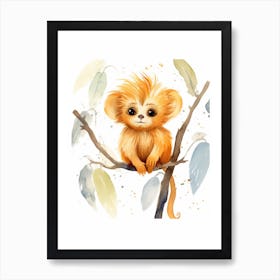 Watercolour Jungle Animal Baby Golden Lion Tamarin 2 Art Print