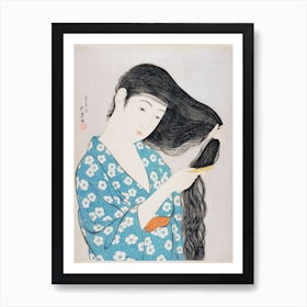 Woman Combing Her Hair Art Print