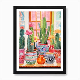 Cactus Painting Maximalist Still Life Notocactus 4 Art Print