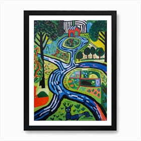 Painting Of A Cat In Garden Of Cosmic Speculation, United Kingdom In The Style Of Matisse 04 Art Print