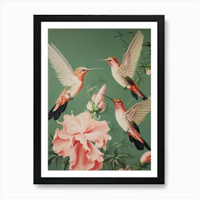 Vintage Japanese Inspired Bird Print Hummingbird 2 Art Print
