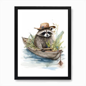 A Panama Canal Raccoon Watercolour Illustration Story 2 Art Print