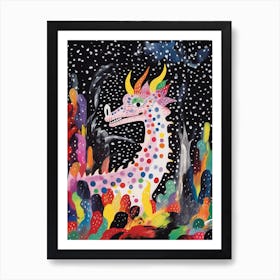 Dragon Flat Crayon Illustration 3 Art Print