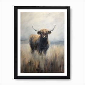 Stormy Impressionism Style Painting Of Highland Bull 1 Art Print