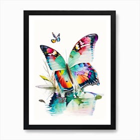 Butterfly On Lake Decoupage 1 Art Print