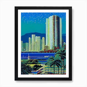 Honolulu City, City Us  Pointillism Art Print