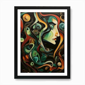 Abstract lines, woman face, trending earth colors. Livingroom print art Art Print