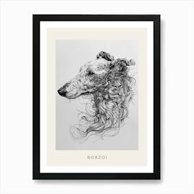 Borzoi Dog Line Sketch 1 Poster Poster