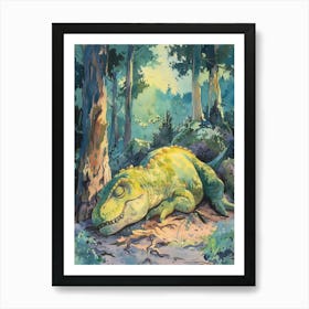 Dinosaur Sleeping Under A Shaded Tree Storybook Painting 2 Art Print