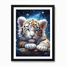 Sleepy Tiger Cub in the Stars Art Print