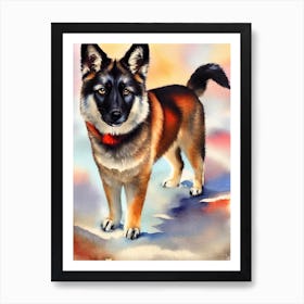 Norwegian Elkhound 2 Watercolour Dog Art Print