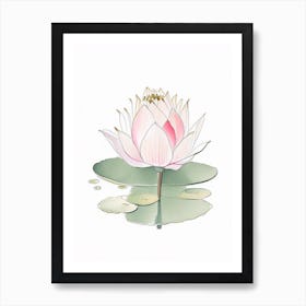 Blooming Lotus Flower In Pond Pencil Illustration 5 Art Print