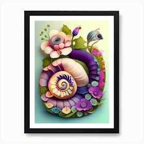 Garden Snail In Flowers Patchwork Art Print