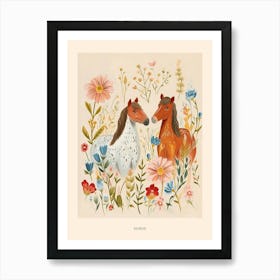 Folksy Floral Animal Drawing Horse 2 Poster Art Print