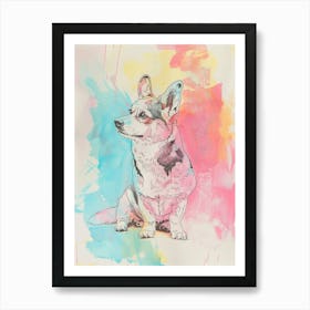 Corgi Dog Pastel Line Watercolour Illustration  3 Art Print