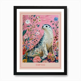 Floral Animal Painting Harp Seal 2 Poster Art Print
