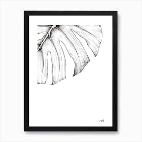 Black and White Monsteria Leaf Centre Art Print