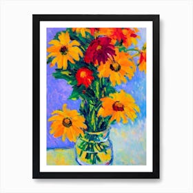 Yellow Coneflower Floral Abstract Block Colour Flower Art Print