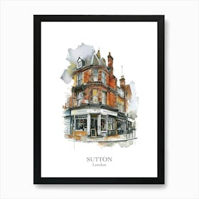 Sutton London Borough   Street Watercolour 2 Poster Art Print