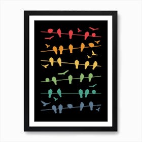 Birds on lines - Retro Art Print