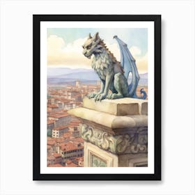 Gargoyle Watercolour In Florence 2 Art Print