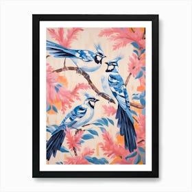 Vintage Japanese Inspired Bird Print Blue Jay 2 Art Print