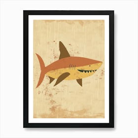 Cute Shark Beige Background 3 Art Print
