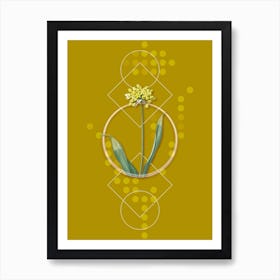 Vintage Golden Garlic Botanical with Geometric Line Motif and Dot Pattern n.0185 Art Print