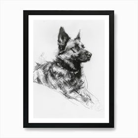 Norwegian Buhund Dog Charcoal Line 1 Art Print