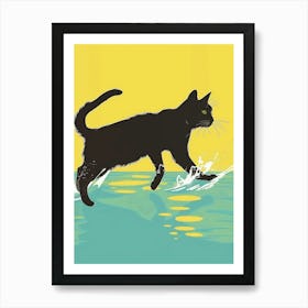 Cat In The Water Canvas Print Art Print