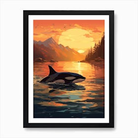 Warm Tones Graphic Design Orca Whale At Sunset 1 Art Print