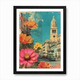 Cuba   Floral Retro Collage Style 3 Art Print