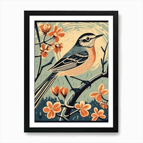 Vintage Bird Linocut Mockingbird 3 Art Print