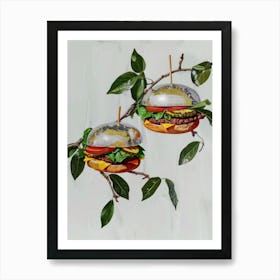 Disco Ball Burger Tree Mosaic Painting Kitchen Art Print