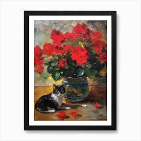 Poinsettia With A Cat 4 Art Print