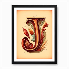 J  Jambalaya, Letter, Alphabet Retro Drawing 1 Art Print
