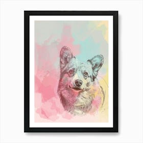 Corgi Dog Pastel Line Watercolour Illustration  1 Art Print