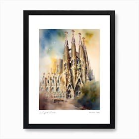 La Sagrada Familia, Barcelona, Spain 1 Watercolour Travel Poster Art Print